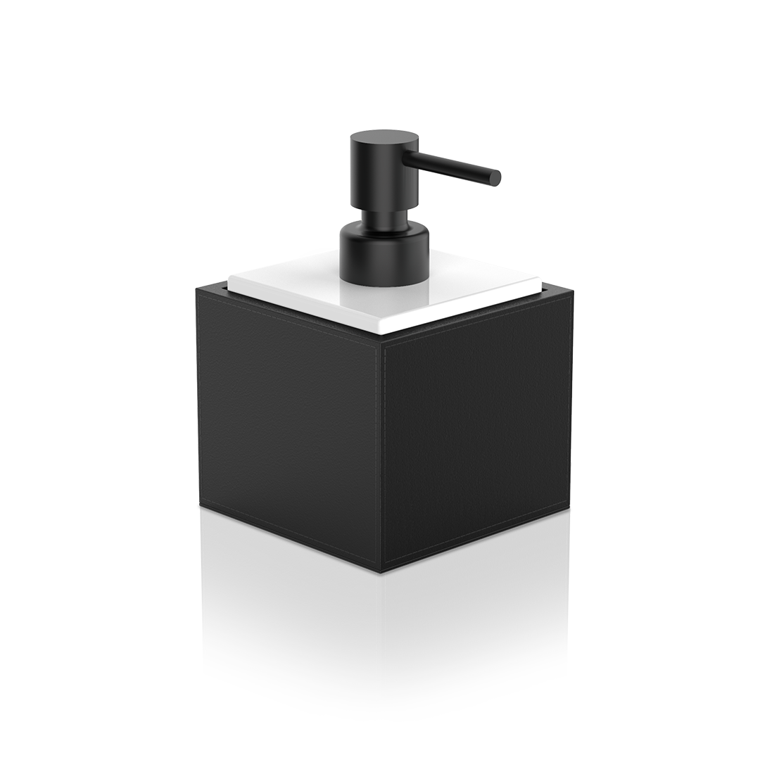 DW BROWNIE SSP Soap dispenser - Vegan Leather Black with Porcelain White and Pump - Black