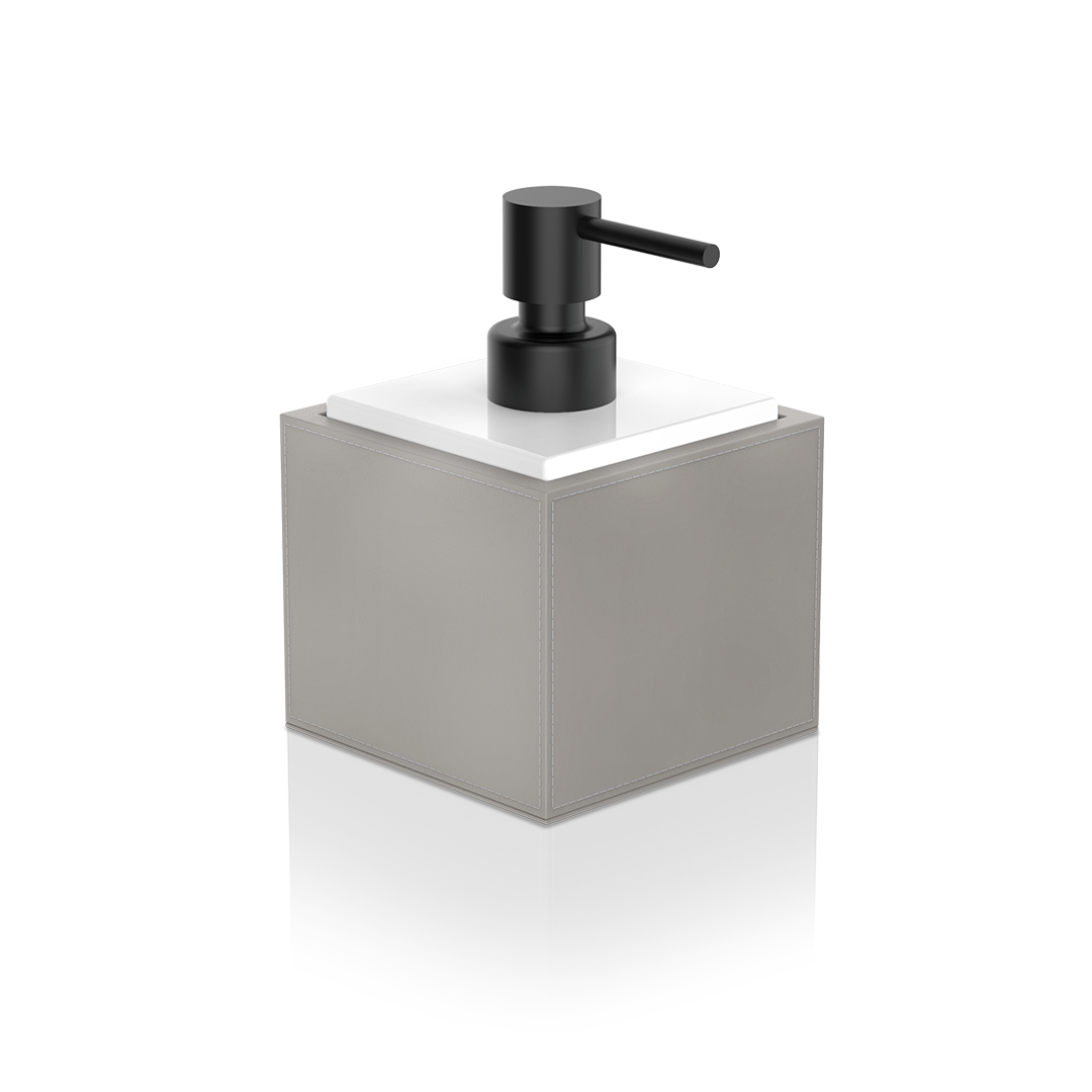 DW BROWNIE SSP Soap dispenser - Vegan Leather Taupe with Porcelain White and Pump - Black