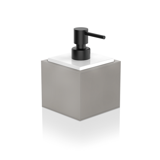 DW BROWNIE SSP Soap dispenser - Vegan Leather Taupe with Porcelain White and Pump - Black