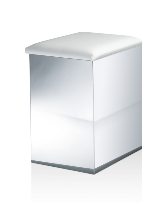 DW CASE HK 1 KW Stool and laundry basket - Polished Stainless Steel - Artificial Leather White