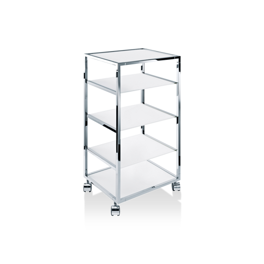 DW RW 2 Glass trolley - Chrome / opal glass White shiny