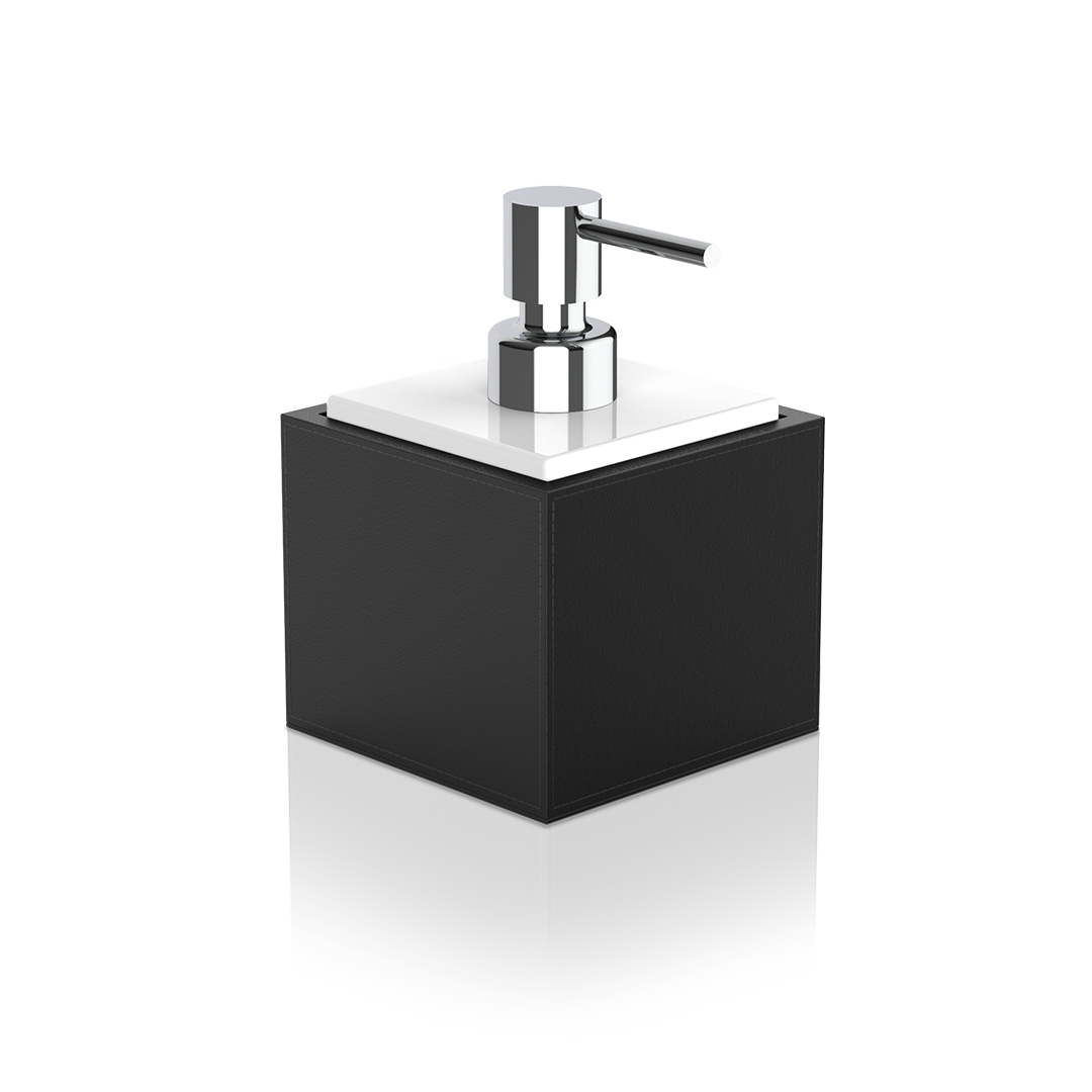 DW BROWNIE SSP Soap dispenser - Vegan Leather Black with Porcelain White and Pump - Chrome