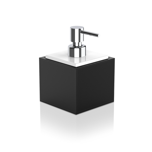 DW BROWNIE SSP Soap dispenser - Vegan Leather Black with Porcelain White and Pump - Chrome