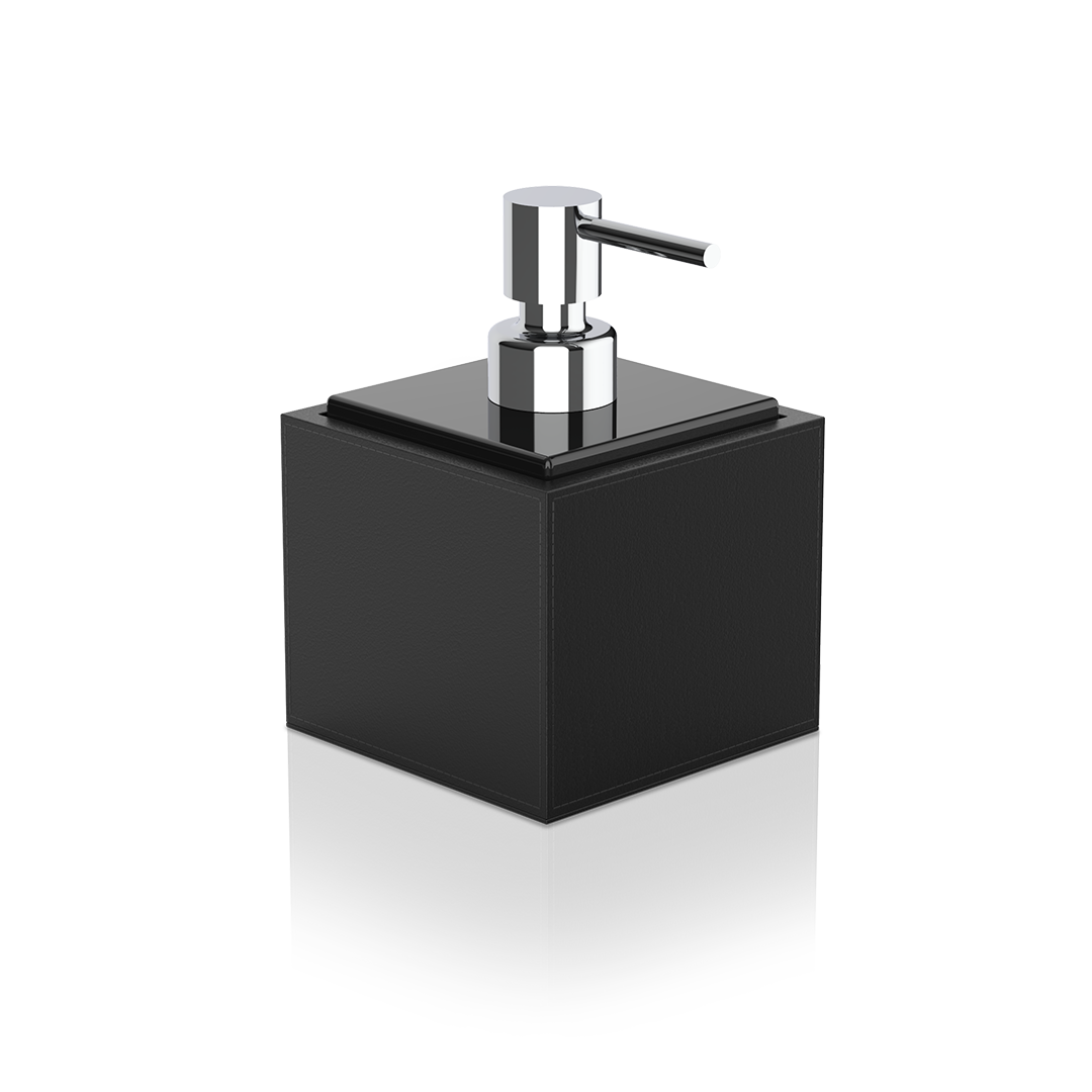 DW BROWNIE SSP Soap dispenser - Vegan Leather Black with Porcelain schwarz and Pump - Chrome