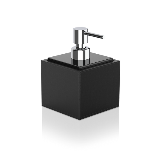 DW BROWNIE SSP Soap dispenser - Vegan Leather Black with Porcelain schwarz and Pump - Chrome