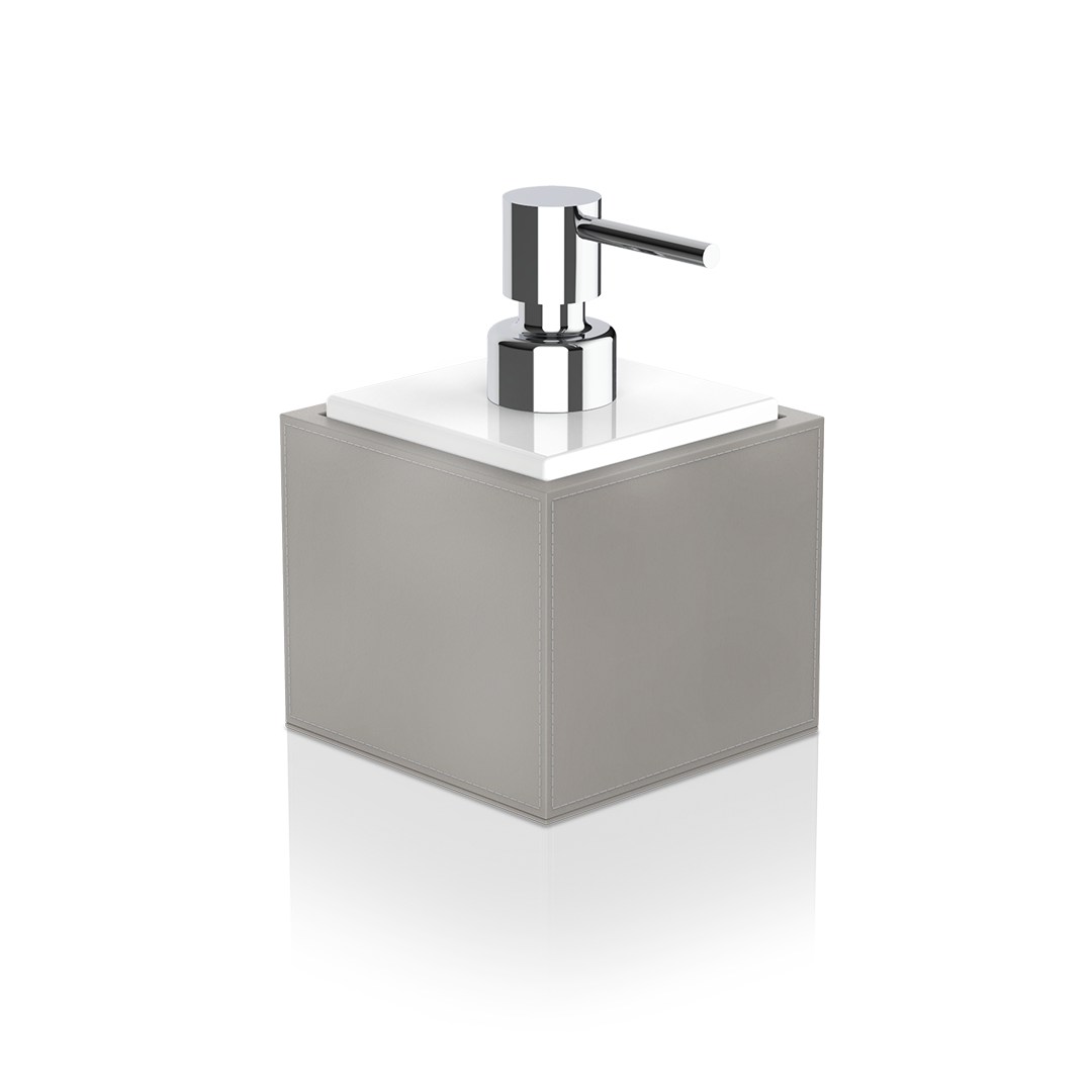 DW BROWNIE SSP Soap dispenser - Vegan Leather Taupe with Porcelain White and Pump - Chrome