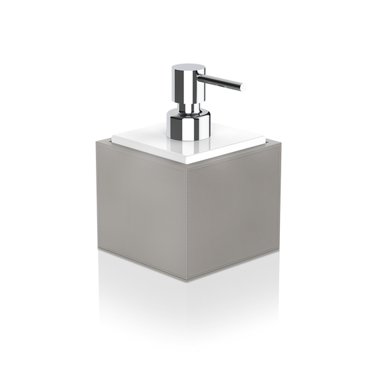 DW BROWNIE SSP Soap dispenser - Vegan Leather Taupe with Porcelain White and Pump - Chrome