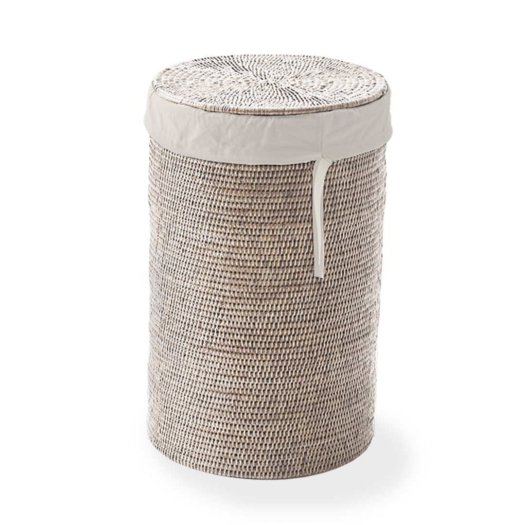 DW BASKET WB SMALL Laundry basket round with cloth bag - Rattan light
