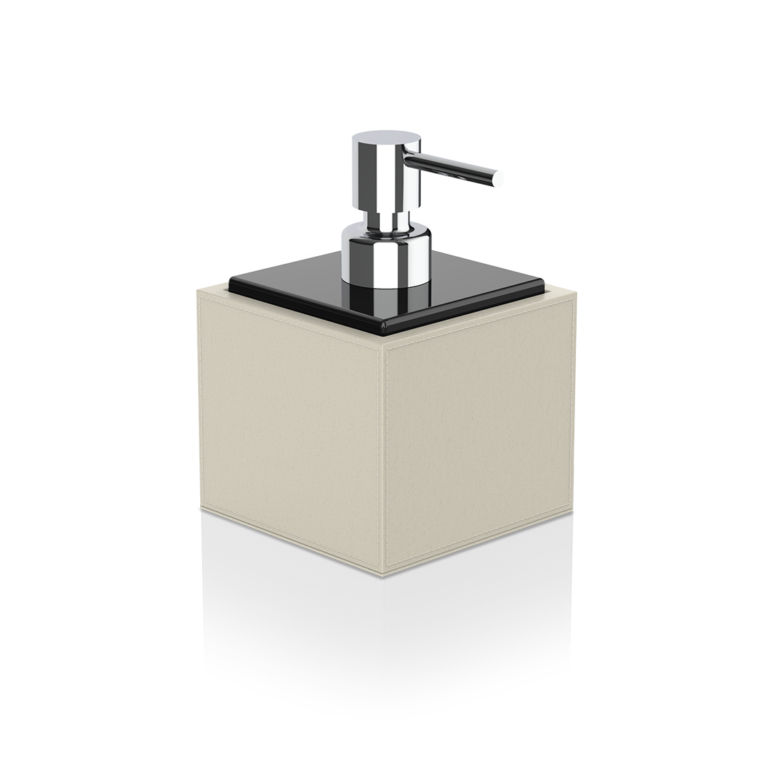 DW BROWNIE SSP Soap dispenser - Vegan Leather Sand with Porcelain White and Pump - Black